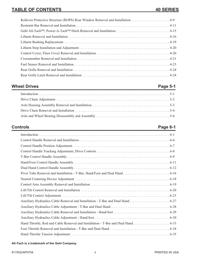GEHL SL46/4840 & SL56/6640 Loader Service Manual PDF