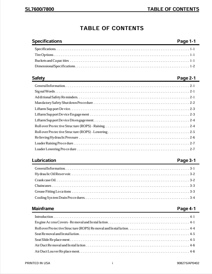 GEHL SL7600 SL7800 Service & Maintenance Manual 908275