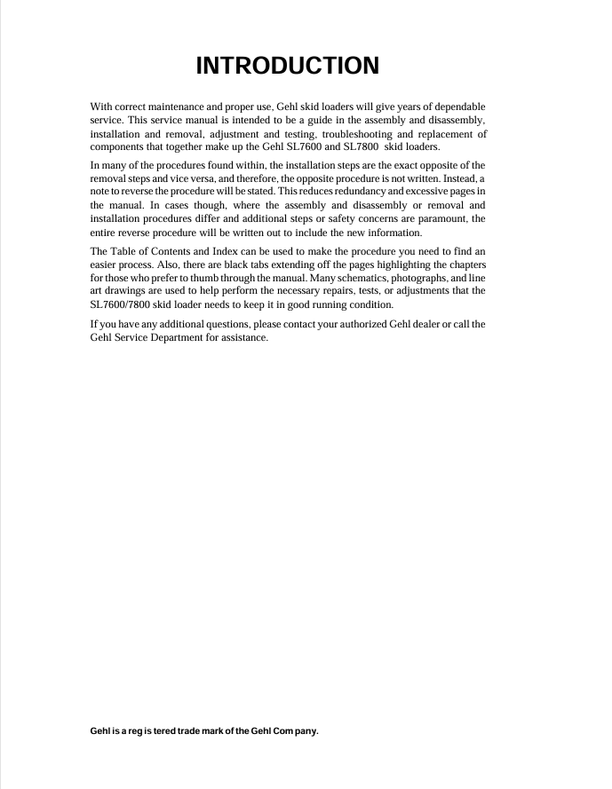 GEHL SL7600 & SL7800 Skid Steer Loader Repair Manual PDF