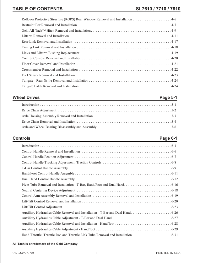 GEHL SL7610/SL7710/SL7810 Skid Steer Loader Service Manual