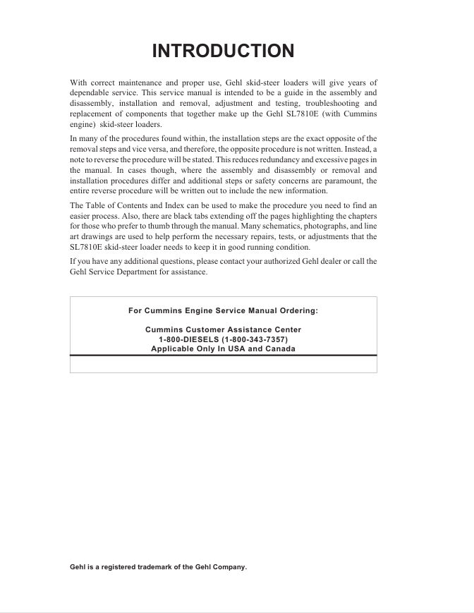 GEHL SL7810E Skid Steer Repair & Service Manual PDF
