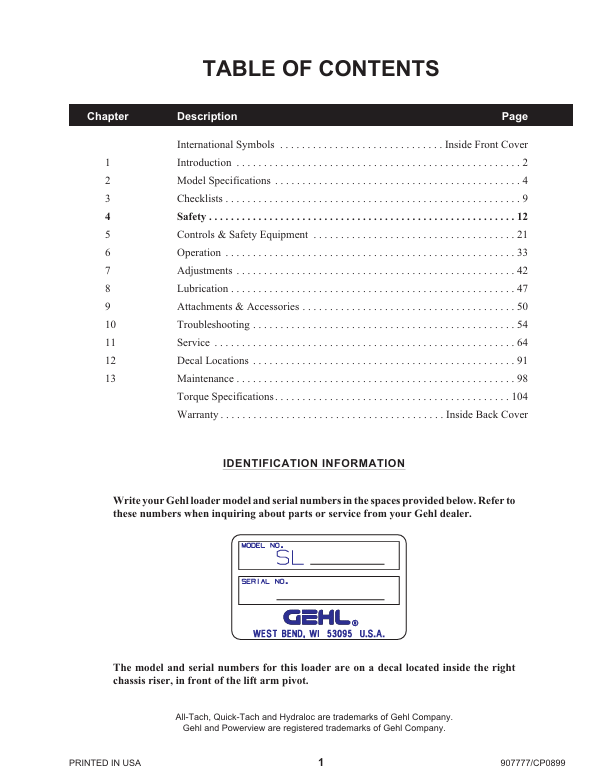 GEHL SL 3725, 3825 & 4625 Operator Manual Download – PDF
