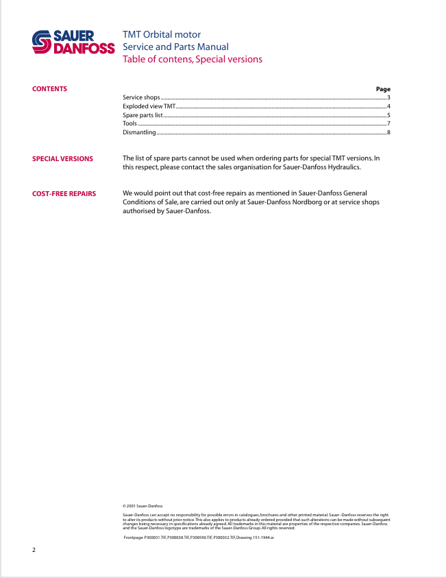 GEHL Sauer Danfoss TMT Orbital Motor Service Manual PDF