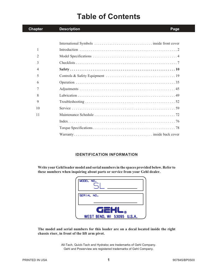 GEHL Series II SL5635 & SL6635 Skid Loader Manual PDF 907845
