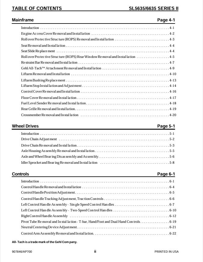 GEHL Series II Skid Loader Manual 907846 PDF