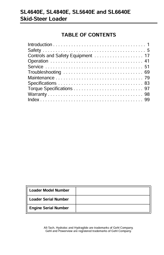 GEHL Skid-Steer Loader Operator Manual 917208 PDF Download