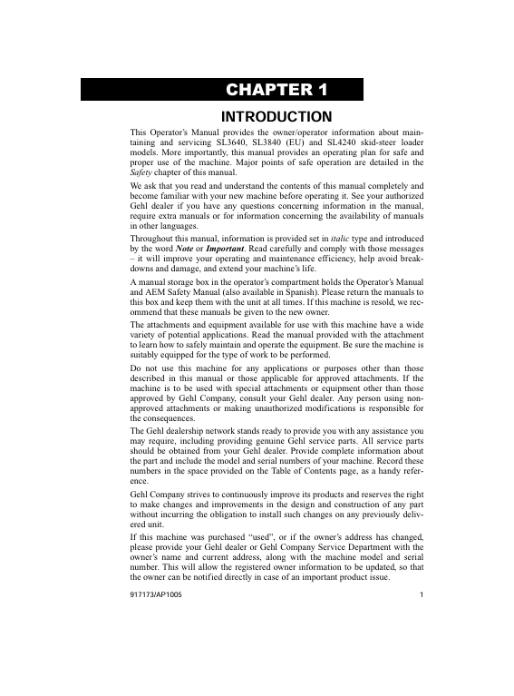 GEHL Skid-Steer Loader SL3640 SL3840 EU SL4240 PDF Manual