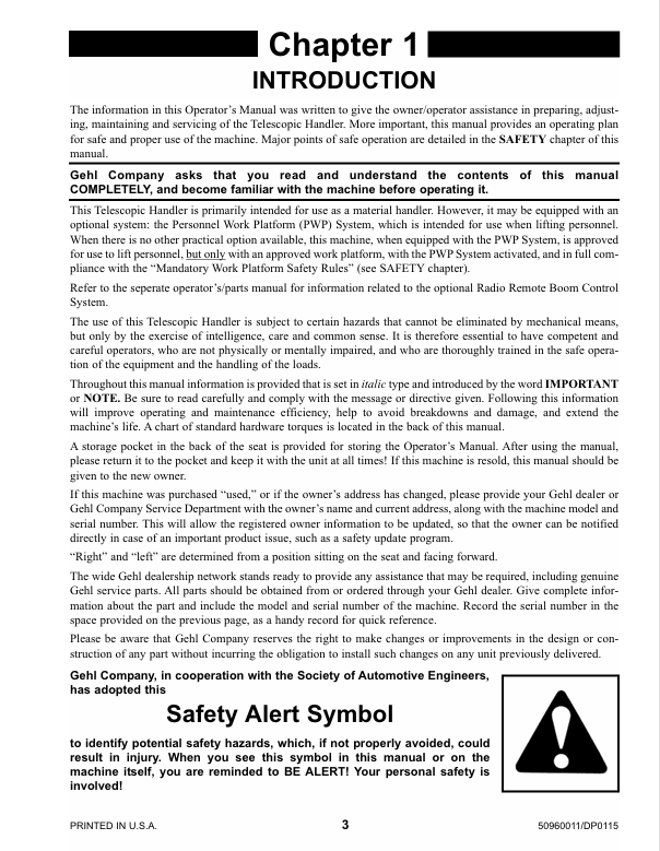 GEHL Telehandler Operator Manual 50960011 – PDF Instant Download