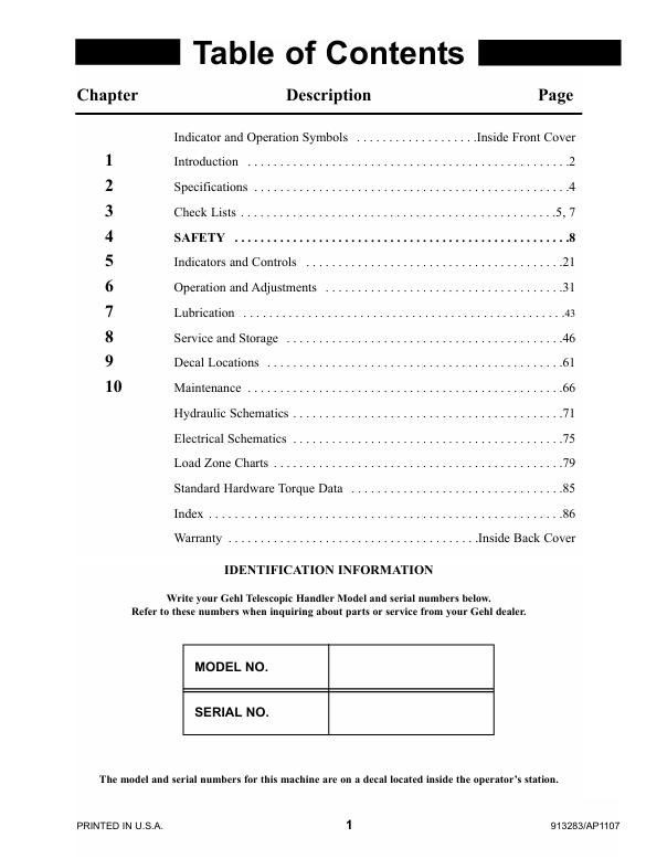 GEHL Telescopic Handler RS Series Operator Manual 913283 PDF