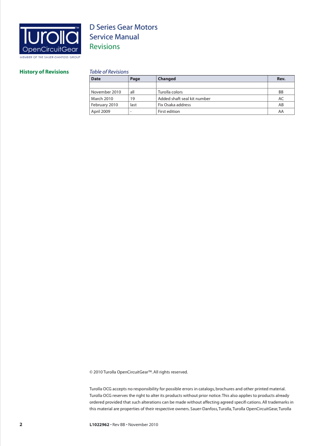 GEHL Turolla D Series Gear Motor Repair & Service Manual PDF