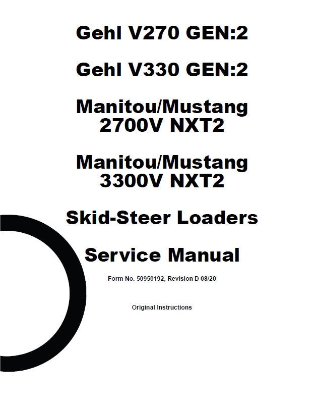 GEHL V270 GEN:2 & V330 GEN:2 Skid Steer Loader Service Manual PDF 50950192