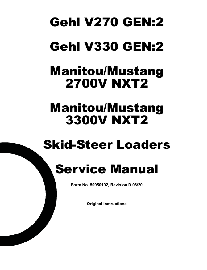 GEHL V270 V330 Gen:2 & Mustang 2700V 3300V Service Manual PDF