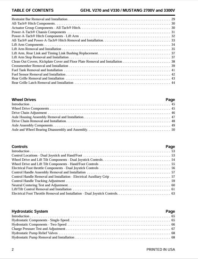 GEHL V270/V330 & Mustang 2700V/3300V Loader Service Manual PDF