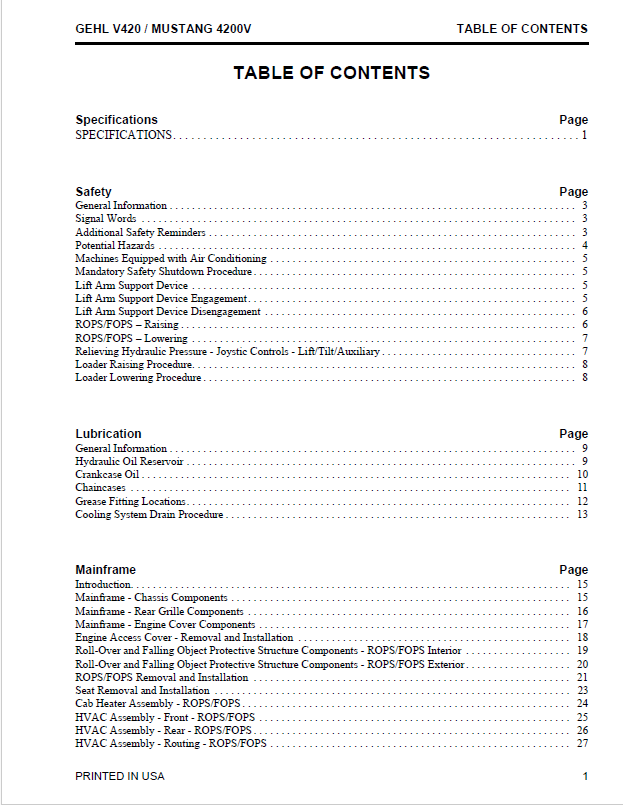 GEHL V420 Mustang 4200V Workshop Service Manual 50950421 PDF