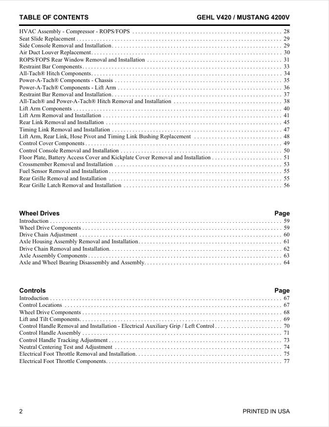 GEHL V420 Skid Steer Loader Service & Repair Manual PDF