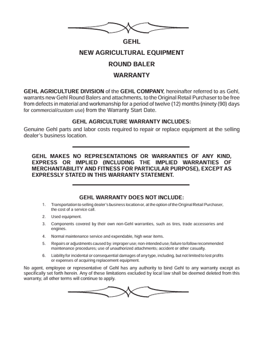 GEHL Variable Chamber Round Baler Twine Control Operator Manual PDF