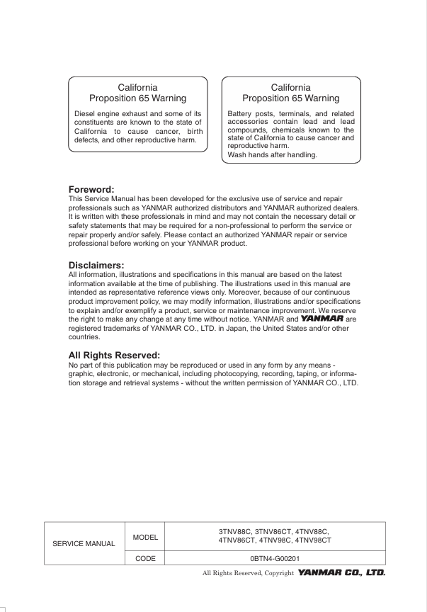 GEHL Yanmar 3TNV88C 4TNV98C Engine Service Manual PDF