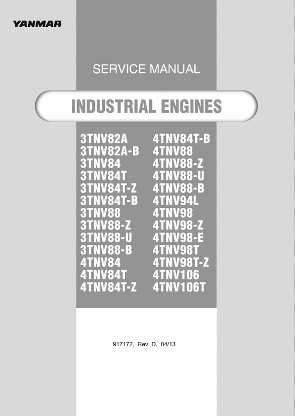 GEHL Yanmar 3TNV 4TNV Engine Service Manual 917172 PDF