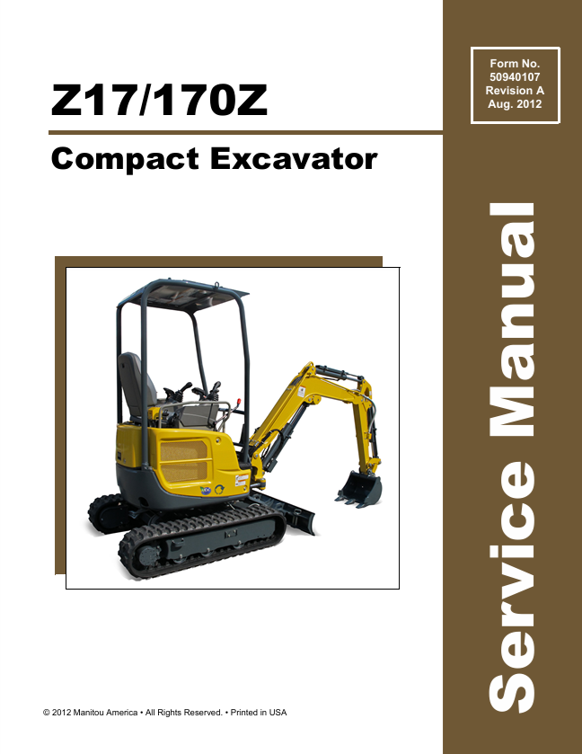 GEHL Z17, 170Z Compact Excavator Service Manual 50940107 PDF