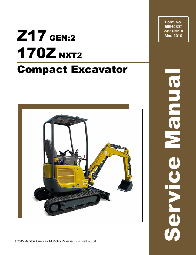 GEHL Z17 GEN:2, 170Z NXT2 Compact Excavator Service Manual 50940307 PDF