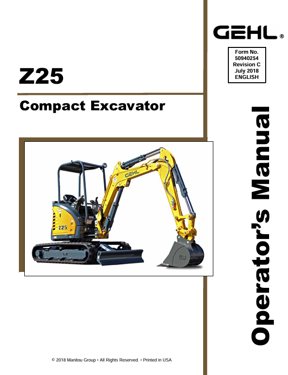 GEHL Z25 Compact Excavator Operator Manual 50940254 PDF Download