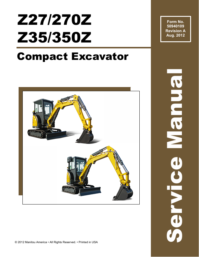 GEHL Z27, 270Z, Z35, 350Z Compact Excavator Service Manual 50940109 PDF