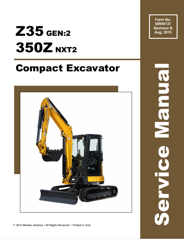 GEHL Z35 GEN:2, 350Z NXT2 Compact Excavator Service Manual 50940137 PDF
