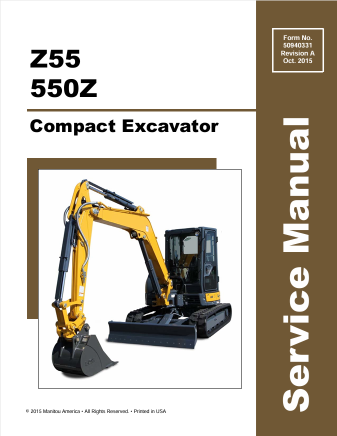 GEHL Z55, 550Z Compact Excavator Service Manual 50940331 PDF Download