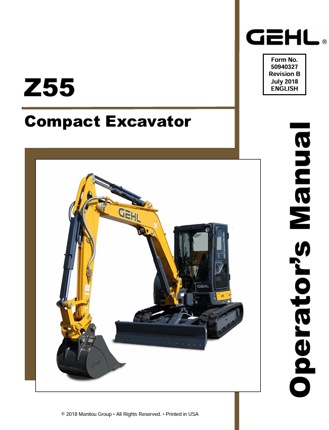 GEHL Z55 Compact Excavator Operator Manual 50940327 PDF Download