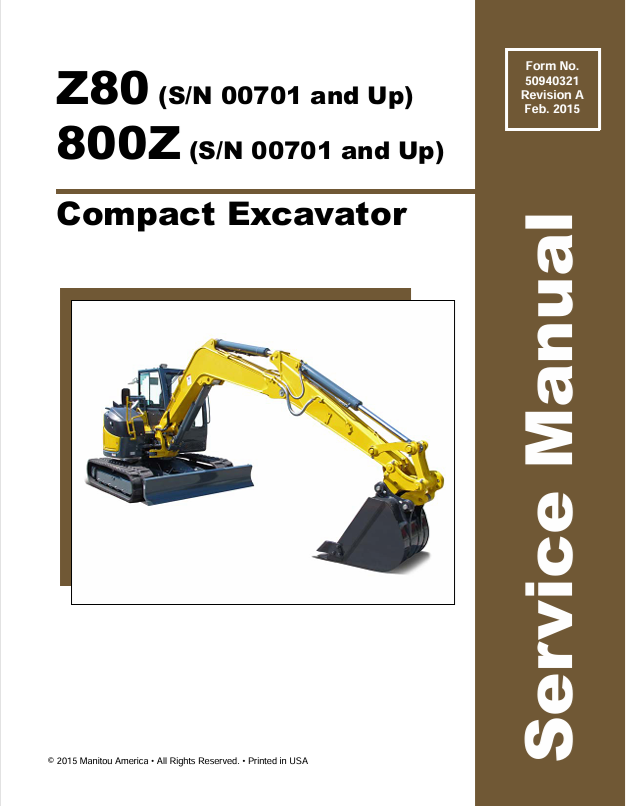 GEHL Z80, 800Z Compact Excavator Service Manual 50940321 PDF Download