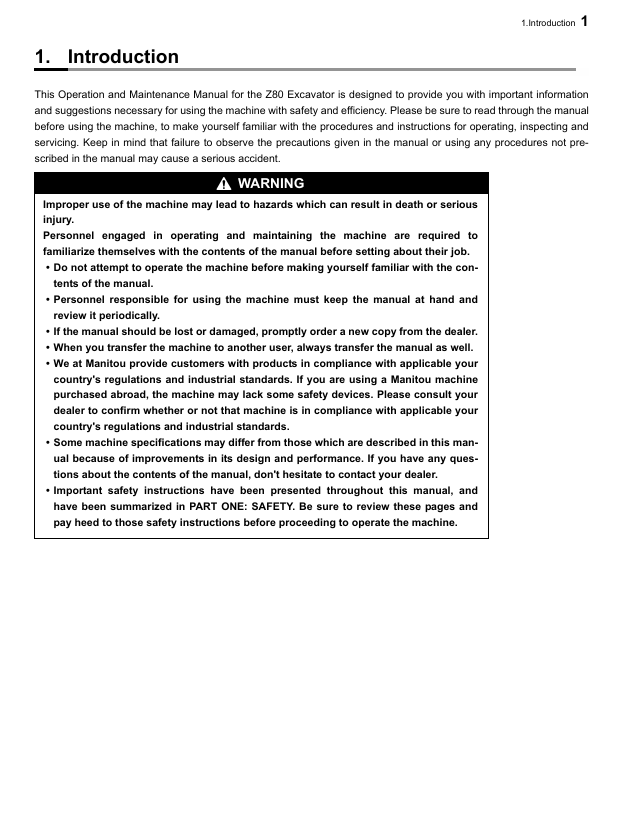 GEHL Z80 Compact Excavator Maintenance & Operator Manual 50940211 PDF