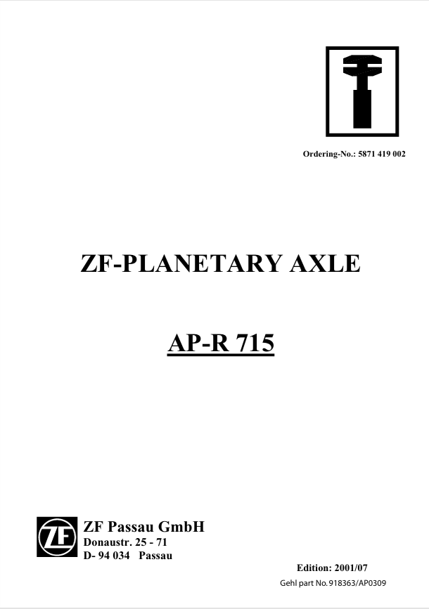 GEHL ZF-Planetary Axle AP-R 715 Repair Manual 918363 PDF Download