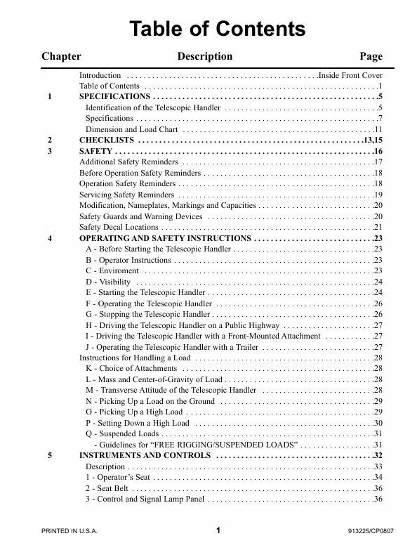 GHEL CT5-16 Telescopic Handler Operation & Maintenance Manual PDF