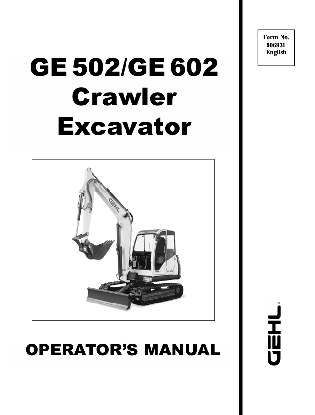 GHEL GE 502 & GE 602 Crawler Excavator Operator Manual 906931 PDF