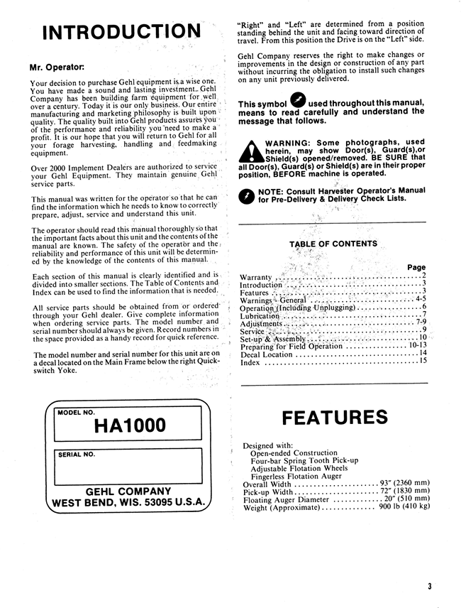 GHEL HA 1000 Hay Attachment Owner's & Operator Manual 902335 PDF