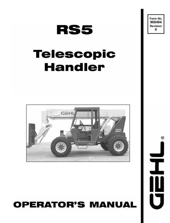 GHEL RS5 Telescopic Handler Operator Manual 908494 PDF Download