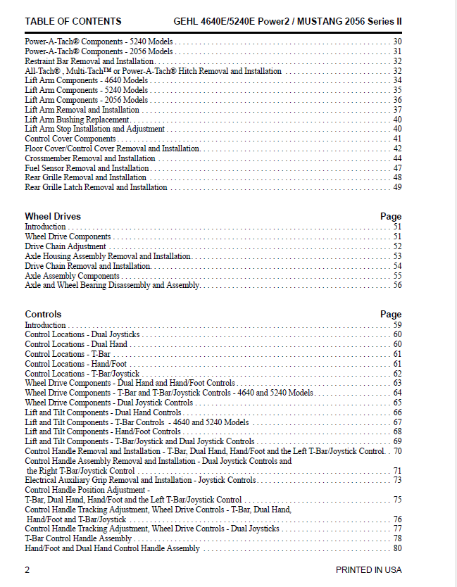 Gehl Mustang Skid Steer Loader 4640E 5240E Workshop Manual Download PDF