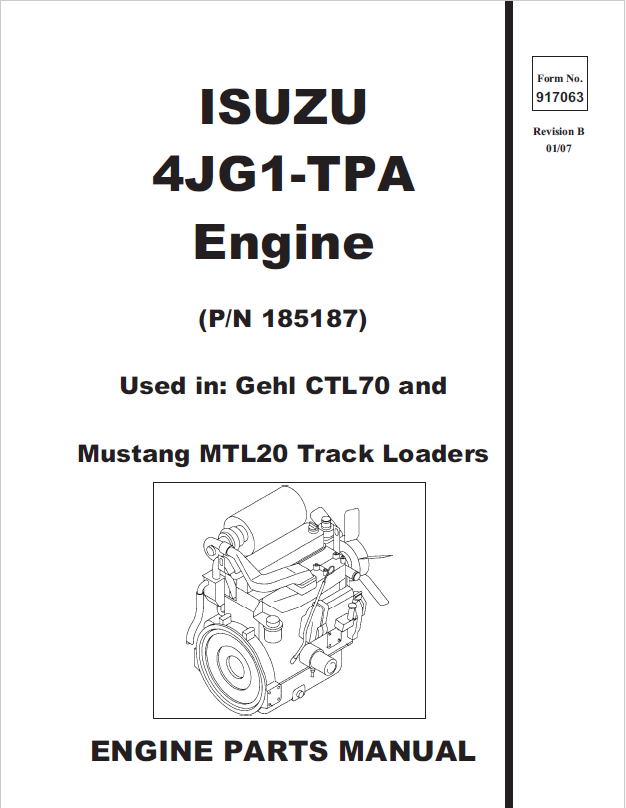 Gehl Track Loader Parts Catalog Manual 917063: Mustang 4JG1-TPA, CTL70 & MTL20 PDF