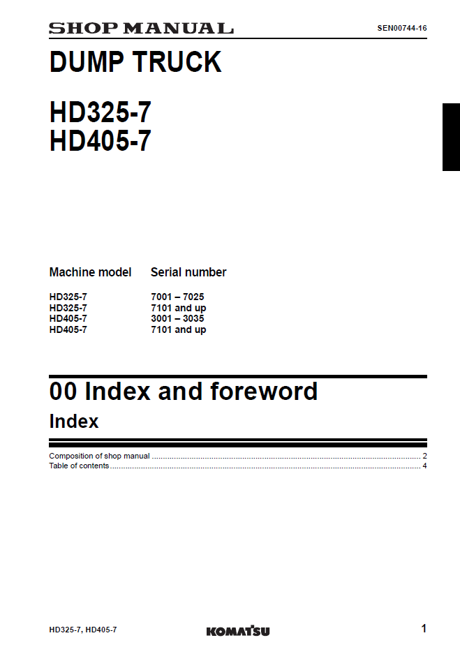 HD325-7 HD405-7 Dump Truck Service Manual SEN00486-16 PDF