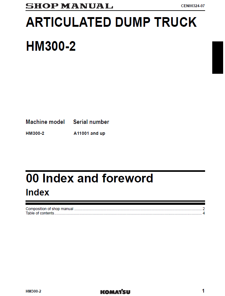 HM300-2 Articulated Dump Truck Service Manual CEBM007700
