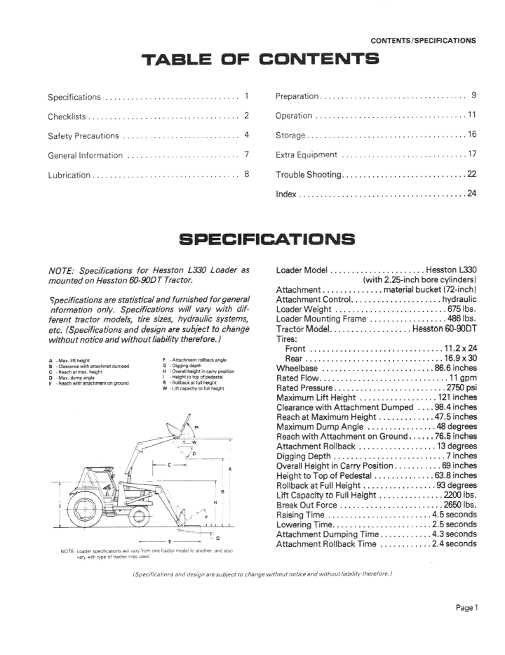 Hesston L-330 Loader 700704345 Operator Manual 06910255 PDF