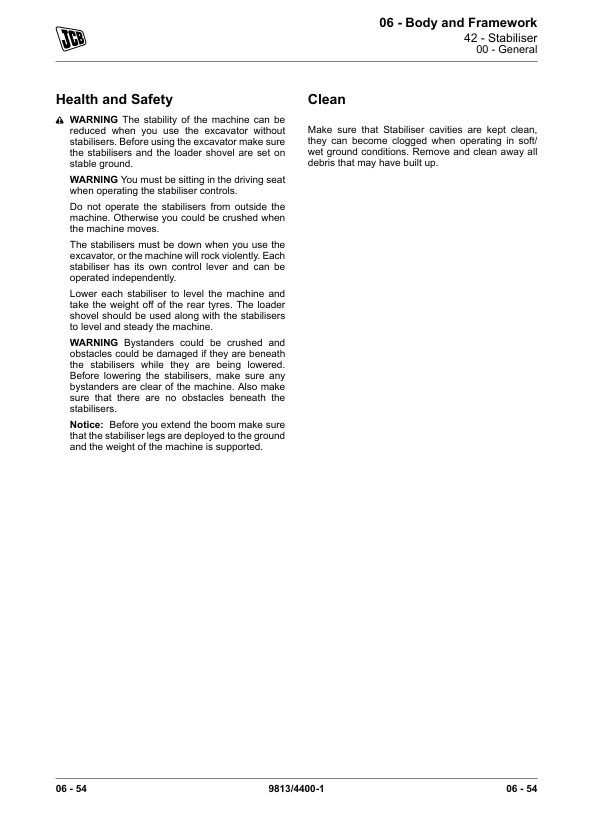 JCB 110W Wheeled Excavator Maintenance and Service Manual