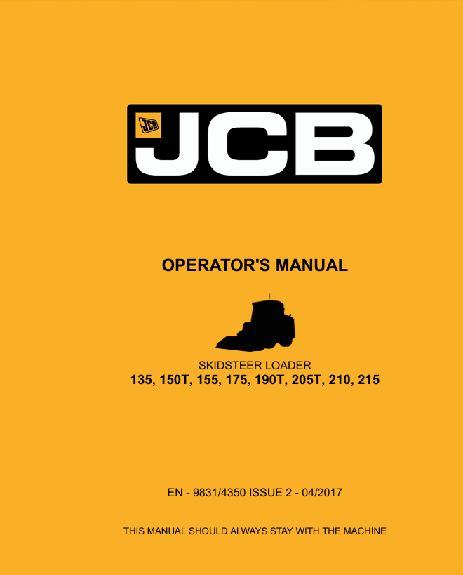 JCB 135, 150T, 155, 175, 190T, 205T, 210, 215 Skidsteer Manual PDF