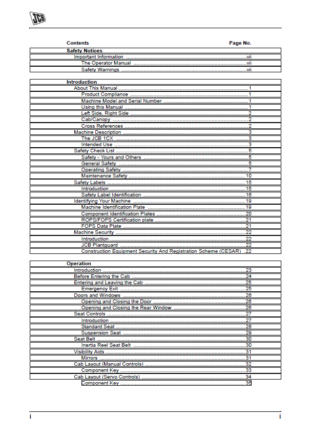 JCB 1CXT and 1CXWS Tier 3 Operator Guide (PDF)