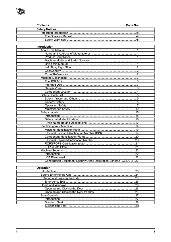JCB 1CXWS 1CXT Tier 3 Operator Manual PDF – Download
