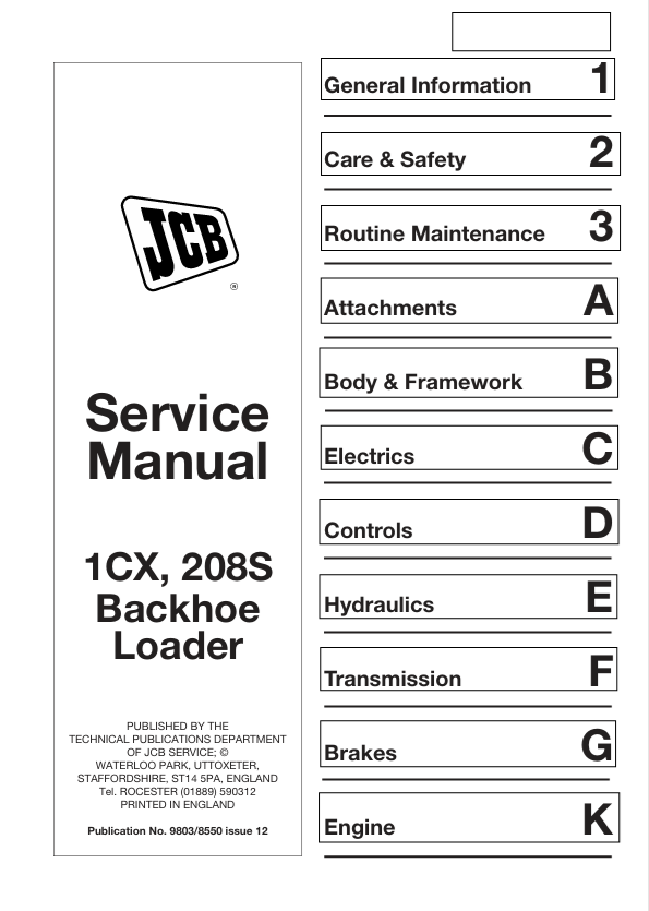 JCB 1CX, 208S Backhoe Loader Service Manual PDF Download