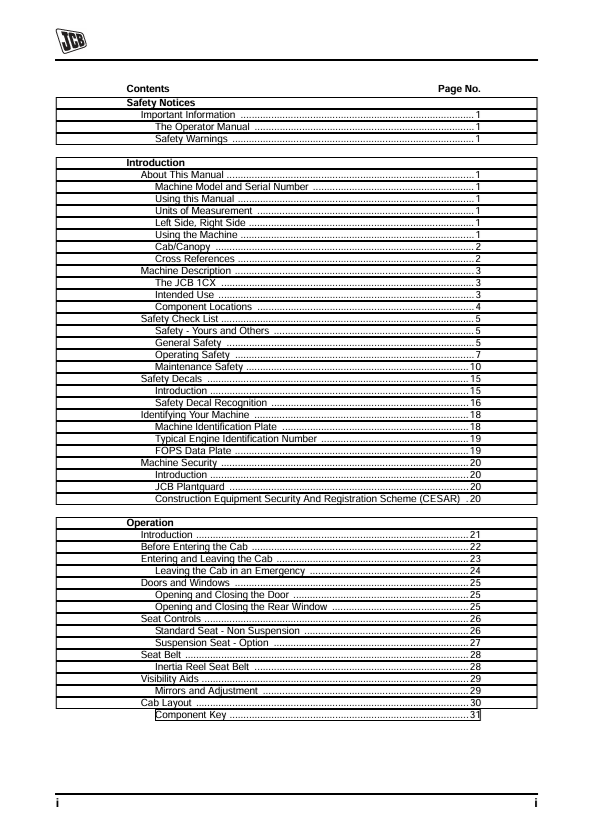 JCB 1CX Operation & Maintenance Manual PDF