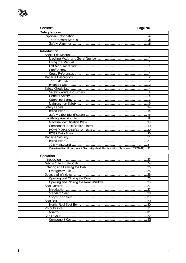 JCB 1CX Operator Manual Download