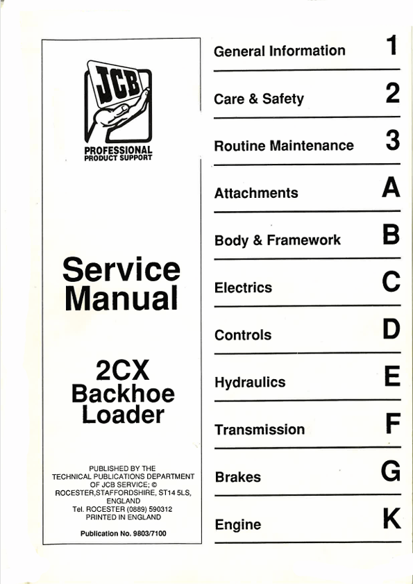 JCB 2CX Backhoe Loader Service Manual PDF Download