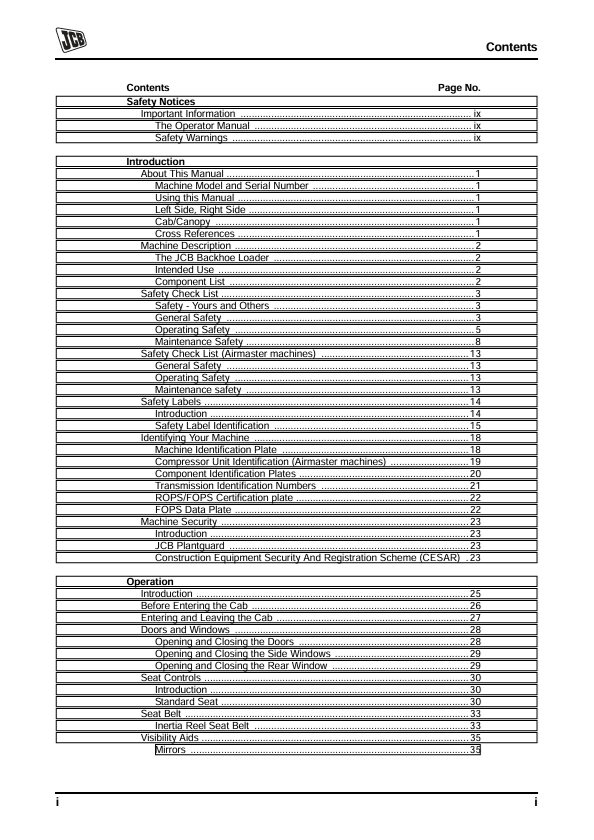 JCB 2CX Backhoe Loader Tier 3 Operator Manual PDF Download